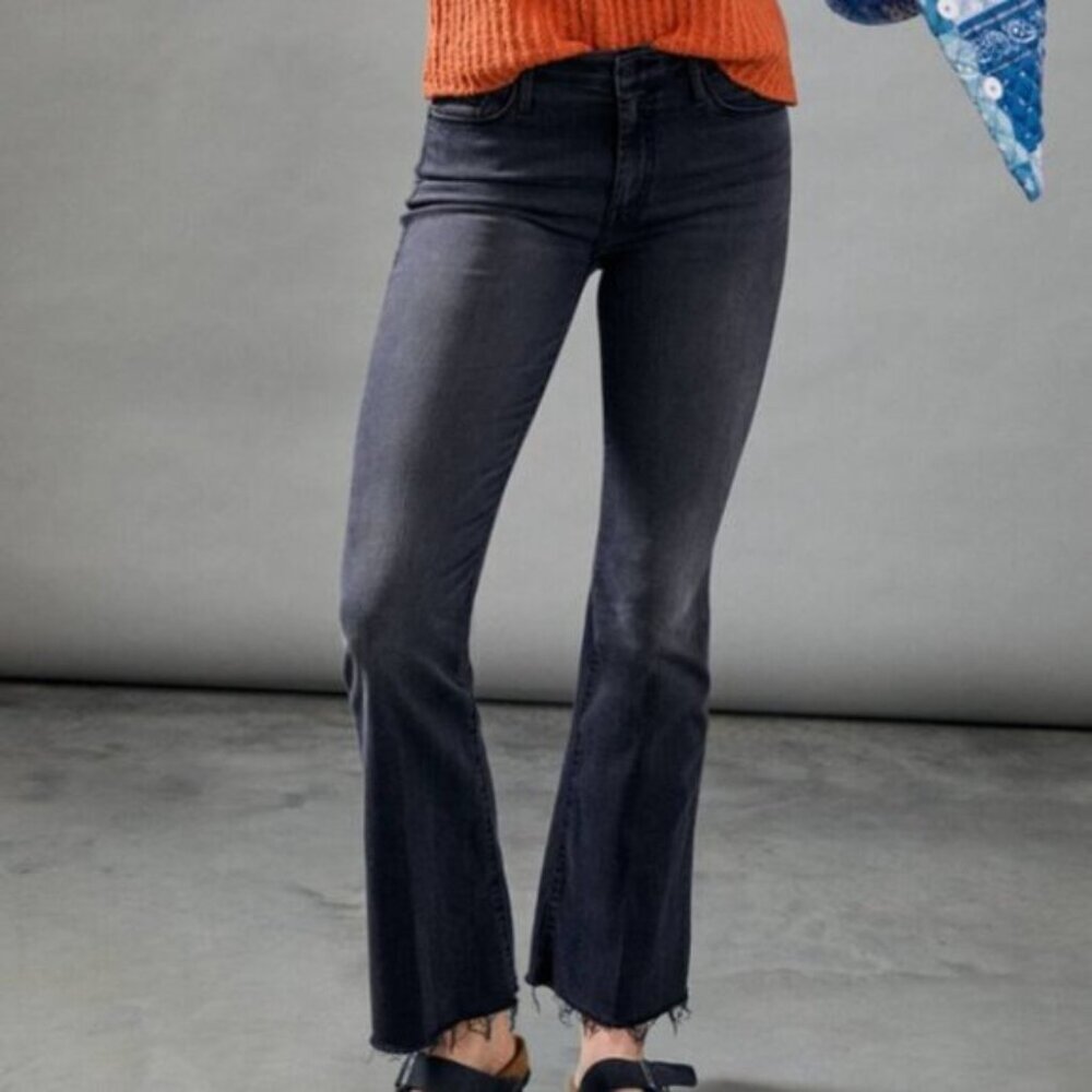 MOTHER Black The Weekender Fray Mid Rise Flare Leg Jeans - 27"